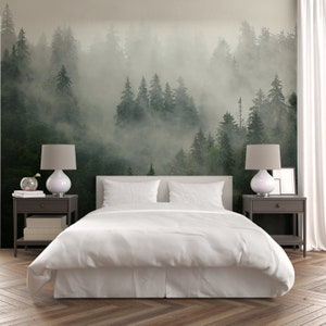 Forest Wallpaper - Foggy Forest Wall Mural - Removable
