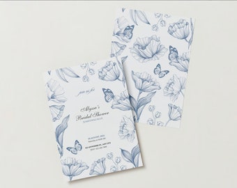Something Blue Floral Bridal Shower Invitation Template - Customizable Digital Download