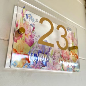Hausschild Wand Blumen Cottage Türnummer Straßenname Plakette Acryl Dual Layer Hübsche Wildblumen