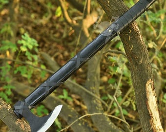 CUSTOM ENGRAVED AXE, Viking Axe, Hand Forged Axe, Hand Forged Carbon Steel with Leather Sheath, Damascus Hand Forged Carbon Steel Axe