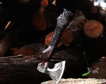 Hand Forged Viking Axe, Viking Bearded Camping Axe, Custom Handmade Axe, Carbon Steel Axe With Leather Sheath, Best Christmas Gift For Him