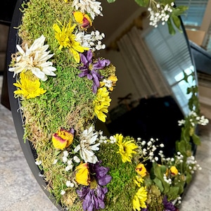 One-of-a-Kind Moss Art Mirror | Real Preserved Floral and Moss Wall Art | Custom Mirror Decor | Boho Natural Mirror | Handmade Moss Mirror