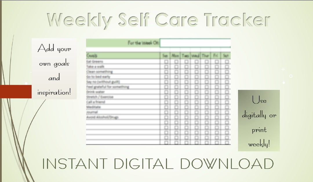 Weekly Self Care Tracker (green) - Etsy