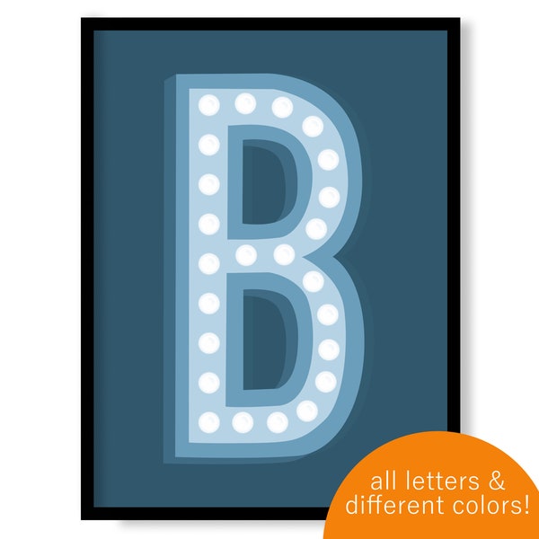 Name Initial Letter Poster Boho Style Petrol Blue Printable Poster PDF Download Wall Art for Nursery, Kitchen, Bedroom, Gift for Her and Him