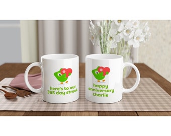 Romantic Duolingo Mug Gift for Any Name - 1 Year Anniversary/365 Day Streak