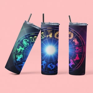 Vaso de sublimación de 20 oz con la carta astrológica del signo zodiacal, 2 diseños de horóscopo