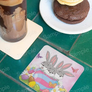 Easter Bunny Coasters Set of 4 – Cute Spring Drink Coasters for Easter Decor, Bunny Table Decorations, Farmhouse Easter Gift,