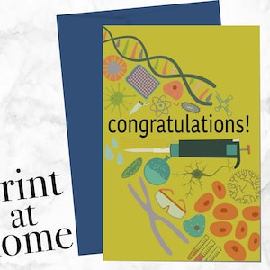 Carte de félicitations sur le thème de la biologie | Carte de remise des diplômes imprimable pour la génétique