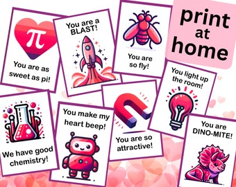 Science Themed Valentine’s Day Card Set | Instant Print at Home | Valentines Day Cards for School