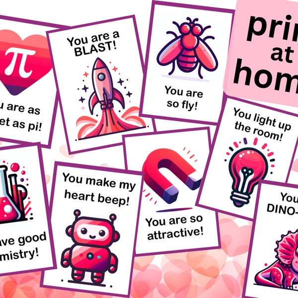 Science Themed Valentine’s Day Card Set | Instant Print at Home | Valentines Day Cards for School