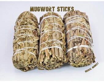 Mugwort Smudge Sticks | Artemisia Vulgaris | Hand Tied Mugwort Bundles | Loving Energy Infused within a Crystal Grid