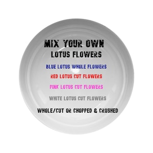 Lotusbloemen gemengd | Blauw | Rood | Roze | Wit | 100% natuurlijke bloemen en bloemblaadjes van A++-kwaliteit | Gehakt en geplet