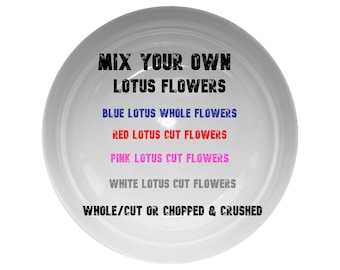 Lotus Flowers Mixed | Blue | Red | Pink | White | 100% Natural A++ Grade Flowers & Petals | Chopped and Crushed