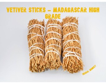 Madagascar High Grade Vetiver Smudge Sticks | Hand Tied Vetiver Root Bundles | Loving Energy Infused within a Crystal Grid