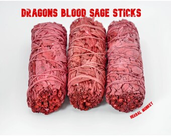 Dragons Blood Sage Smudge Sticks | Hand Tied Red Sage Bundles | Natural Smudge Stick | Loving Energy Infused within a Crystal Grid