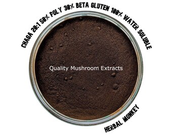 Chaga Mushroom 20X Extract | 50% Polysaccharide | 30 Beta-Glucan | 100 Water Soluble Extract