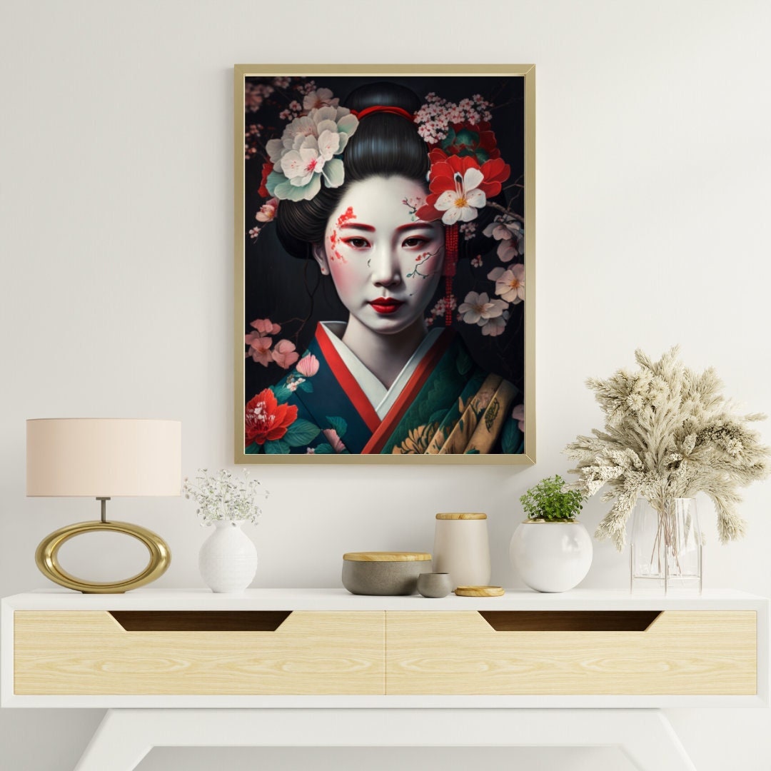 Geisha Art Japanese Style Canvas Print Etsy