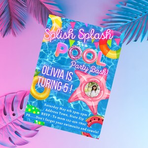 Editable Splish Splash pool party invitation template |  pool party birthday invite | summer swim party printable invitation!