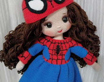 Spider-girl Amigurumi doll with removable clothes and movable arms 45 cm