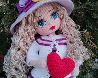 44～45cmのかぎ針編みあみぐるみ女の子（取り外し可能な服と刺繍の