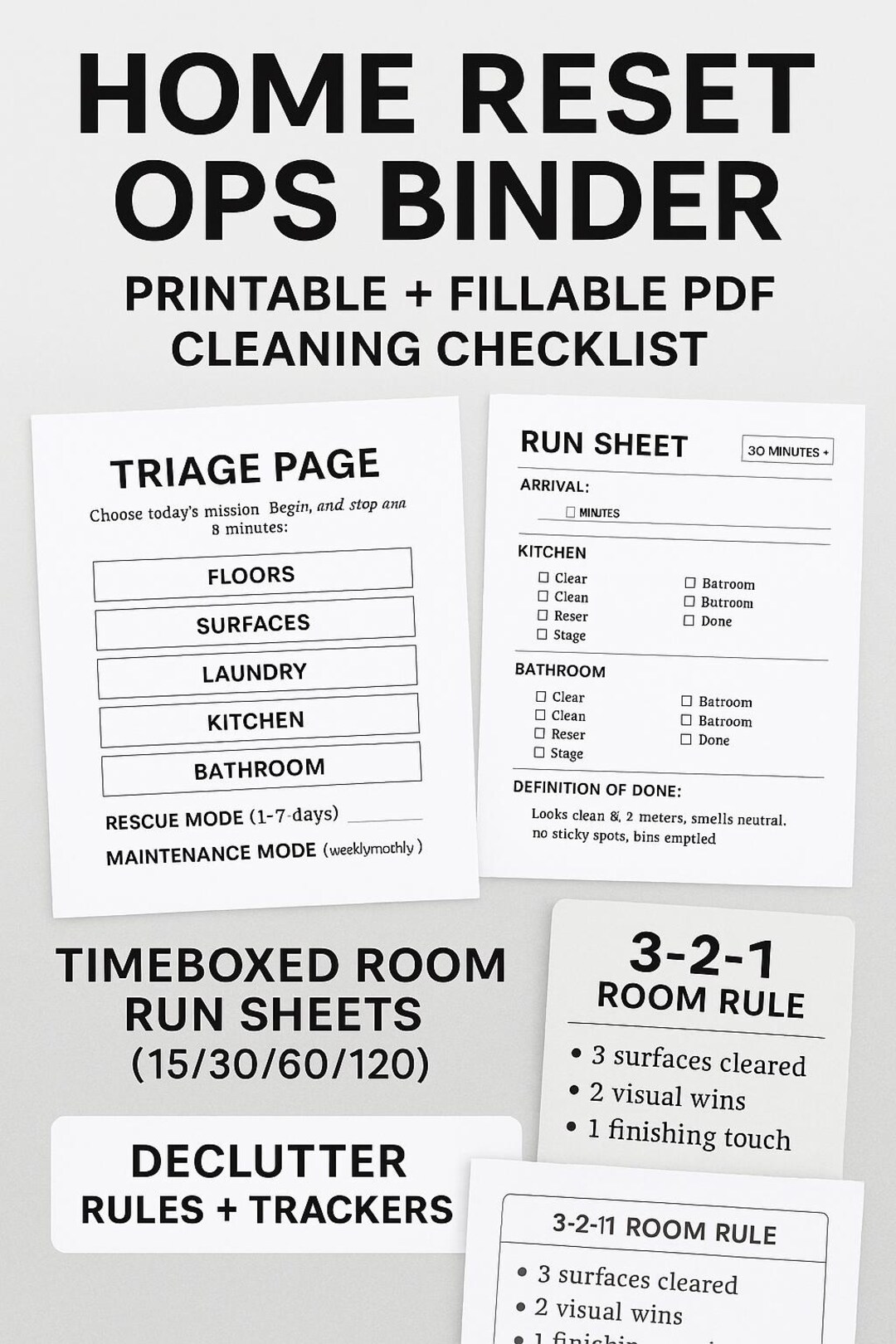 Home Reset Ops Binder | Printable + Fillable PDF Cleaning Checklist ...