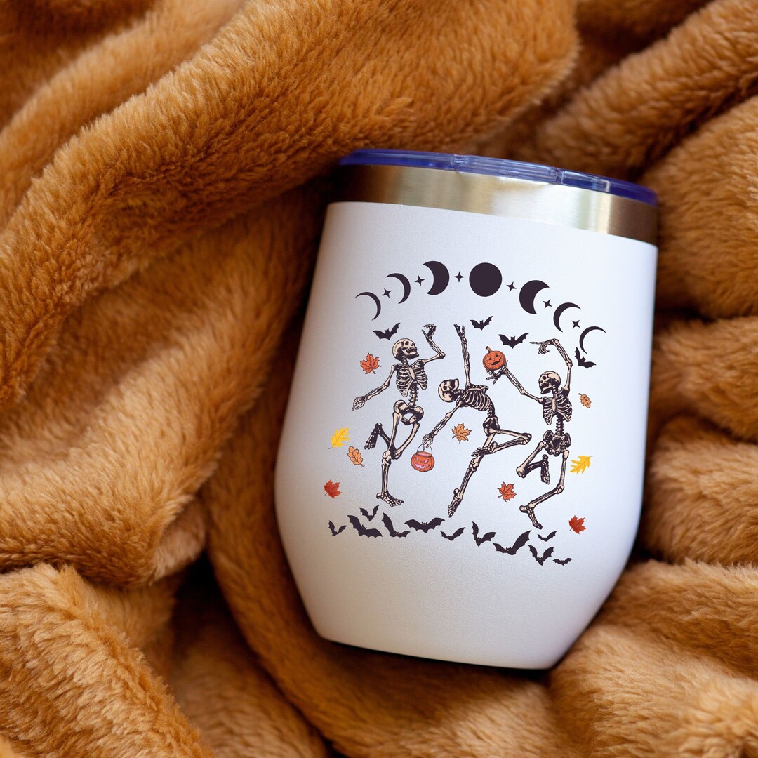 Dancing Skeletons Halloween Wine Tumbler Gift for Her Cute Etsy