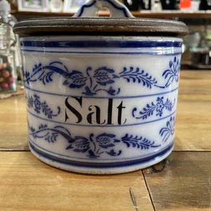 Antique Blue and white stoneware Salt Box
