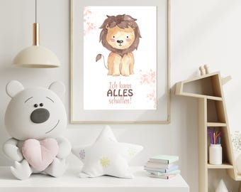 Puedo hacer cualquier cosa, tarjeta de afirmación de león, descarga digital, póster, impresión artística, decoración de pared, imagen para habitación de niños