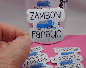 Zamboni Fanatic sticker for Kindle, Laptop, hockey stick, water bottle, durable vinyl, water resistant. Great for gifts!