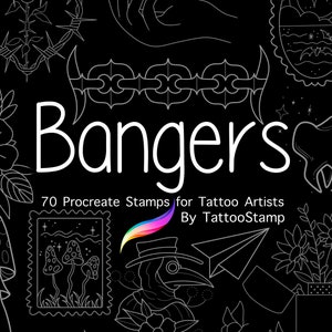 Banger Procreate タトゥー ブラシ セット - 小さなデジタル スタンプ デザイン - フラッシュ イベント シート - アメリカン トラディショナル ネオ トラッド - イラスト アートワーク
