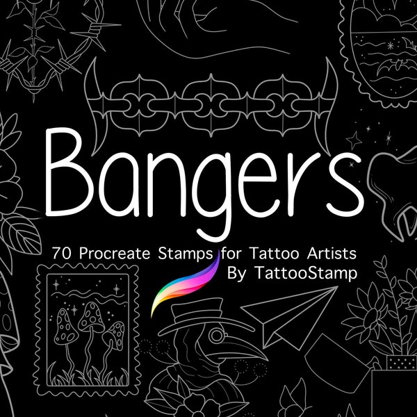 Procreate Tattoo Banger Flash Brushes - Procreate Flash Stamps - American Traditional Neo Trad Tattoo Brush Set - Tattooing Art Procreate