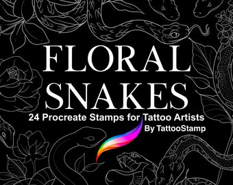 Floral Snake Tattoo Stamps: Fine Line Procreate Brush Set (Digital Download)