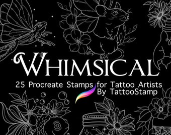 Whimsical Tattoo Designs - Procreate Tattoo Brush Set - Cottage Core Flash - Mushroom Tattoo - Digital Tattoo Designs - Fantasy Tattoo Stamp