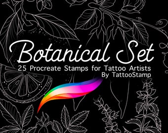 Botanical Procreate Brush Set - Herbal Tattoo Stamp - Fineline Tattoo Brushes - Neotrad Flash - Lavender Tattoo - Lemon Tattoo Flash - Sage