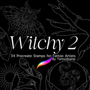 Witchy Tattoo Procreate Brushes: Spooky Halloween Stencil Stamps (Digital Download)