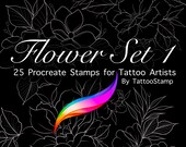 Flower Tattoo Procreate Stamps: Floral Flash Sheet Designs (Digital Download)