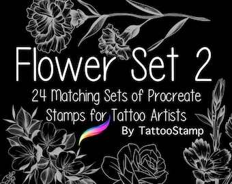 Flower Procreate Brush Stamp Set - Floral Tattoo Flash - Flower Tattoo Designs - Digital Flower Art -  Tattoo Artist Ideas for Procreate