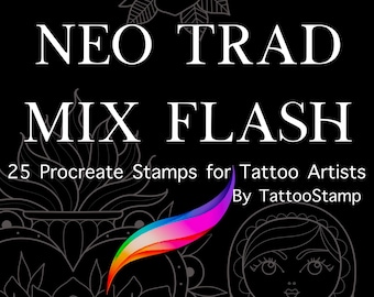 Pinceaux de tatouage Neo Trad Procreate - Tampons de tatouage Neotrad - Tampons pinceau Neo Traditional Procreate - Tatouage traditionnel américain Procreate
