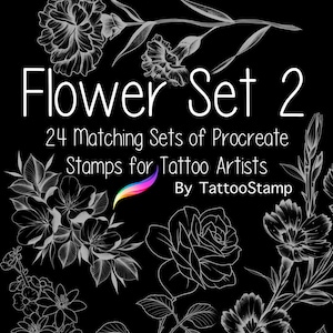 Juego de pinceles y sellos para tatuajes de flores para Procreate - Plantillas florales - Arte floral digital - Diseños a tamaño real - Rellenos para máquina con la mejor relación calidad-precio