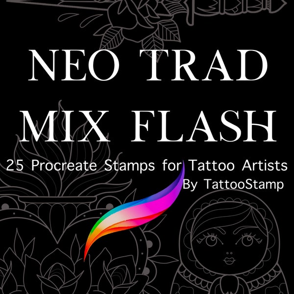 Neo Trad Procreate Tattoo Brushes - Neotrad Tattoo Stamps - Neo Traditional Procreate Brush Stamps - American Traditional Tattoo Procreate