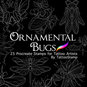 Ornamental Bug Tattoo Procreate Brush Set - Neo Trad Digital Flash Sheet - Sticker & Decal Making - Printable Embroidery Pattern Template