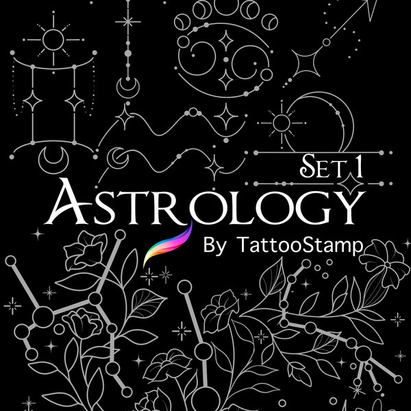 Astrology Sign Tattoo Procreate Brush Set - Astrological Digital Tattoo Zodiac  - Celestial Tattoo Design -  Constellation Tattoo Brushes