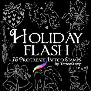 Holiday Tattoo Flash Procreate Stamps | Halloween Procreate Brushes | Valentine’s Day Tattoo Designs | Friday The 13th Flash | Christmas Art