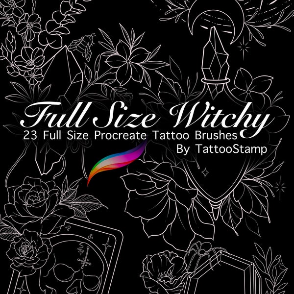 Witchy Procreate Stempel - Tarot Stempel - Pilz Pinsel Set - Neotrad Stempel - Kristallstempel - Tattoo Schablonen Bürsten - Schädel Tattoo Stempel