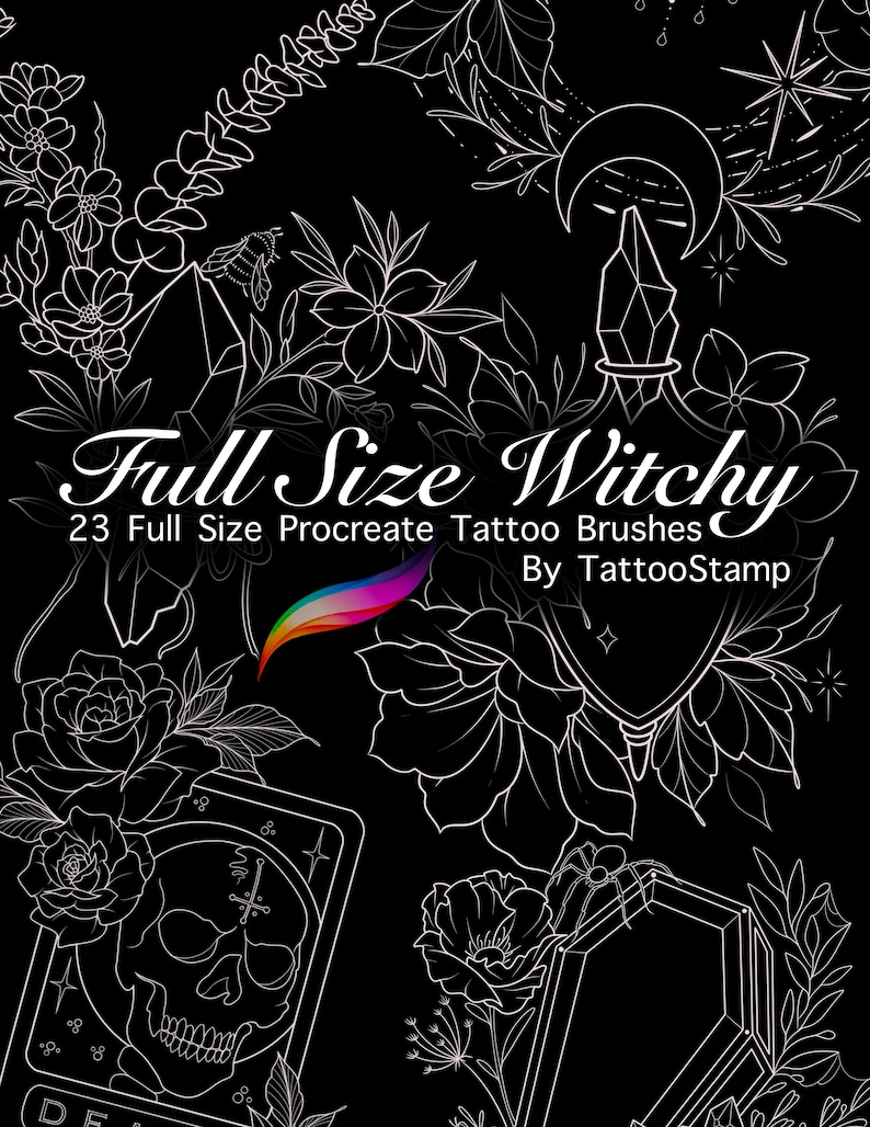 Witchy Tattoo Procreate Brush Stamp Set: Spooky Flash Designs (digital ...