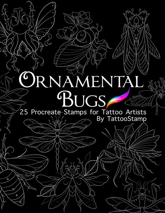 Ornamental Bug Procreate Tattoo Brush Stamp Set || Neo Trad Flash Digital Clipart Design
