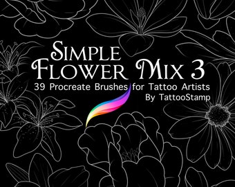 Flower Tattoo Stencil Procreate Bundle - Gemengde bloem tattoo stempels - Digitaal tattoo ontwerp - Fineline tattoo penselen - Sier tattoo