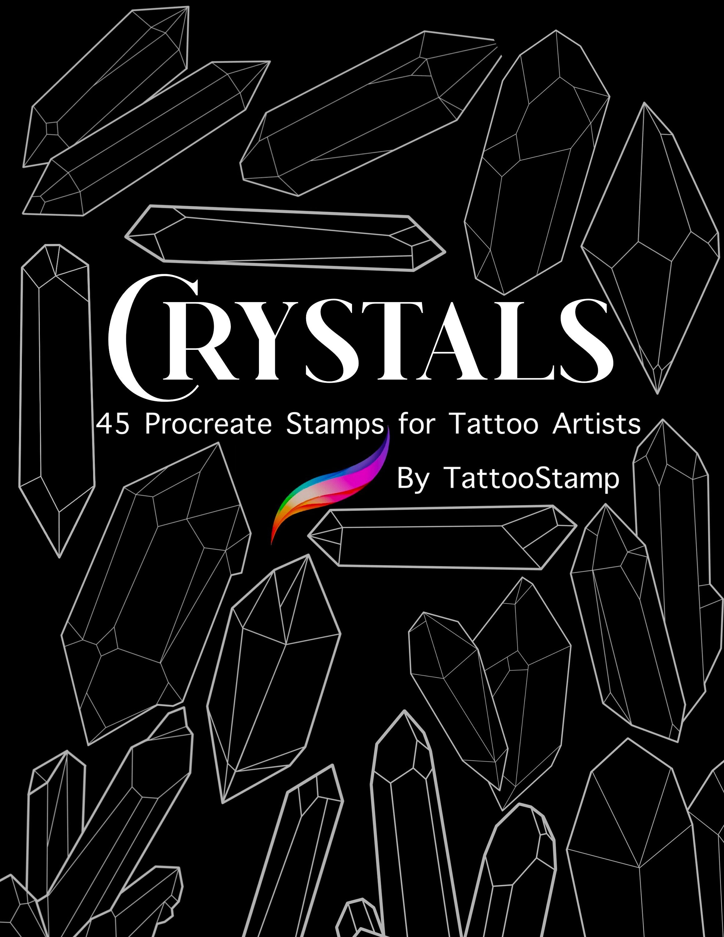 Sellos de pincel Procreate Crystal Tattoo – 45 plantillas flash de gemas brujiles para iPad