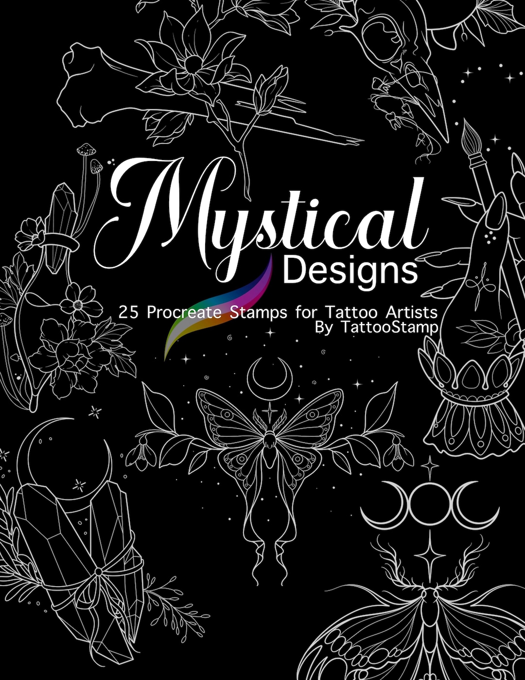 Mystical Procreate Tattoo Stamp Brush Set || Witchy Clipart for Surface ...