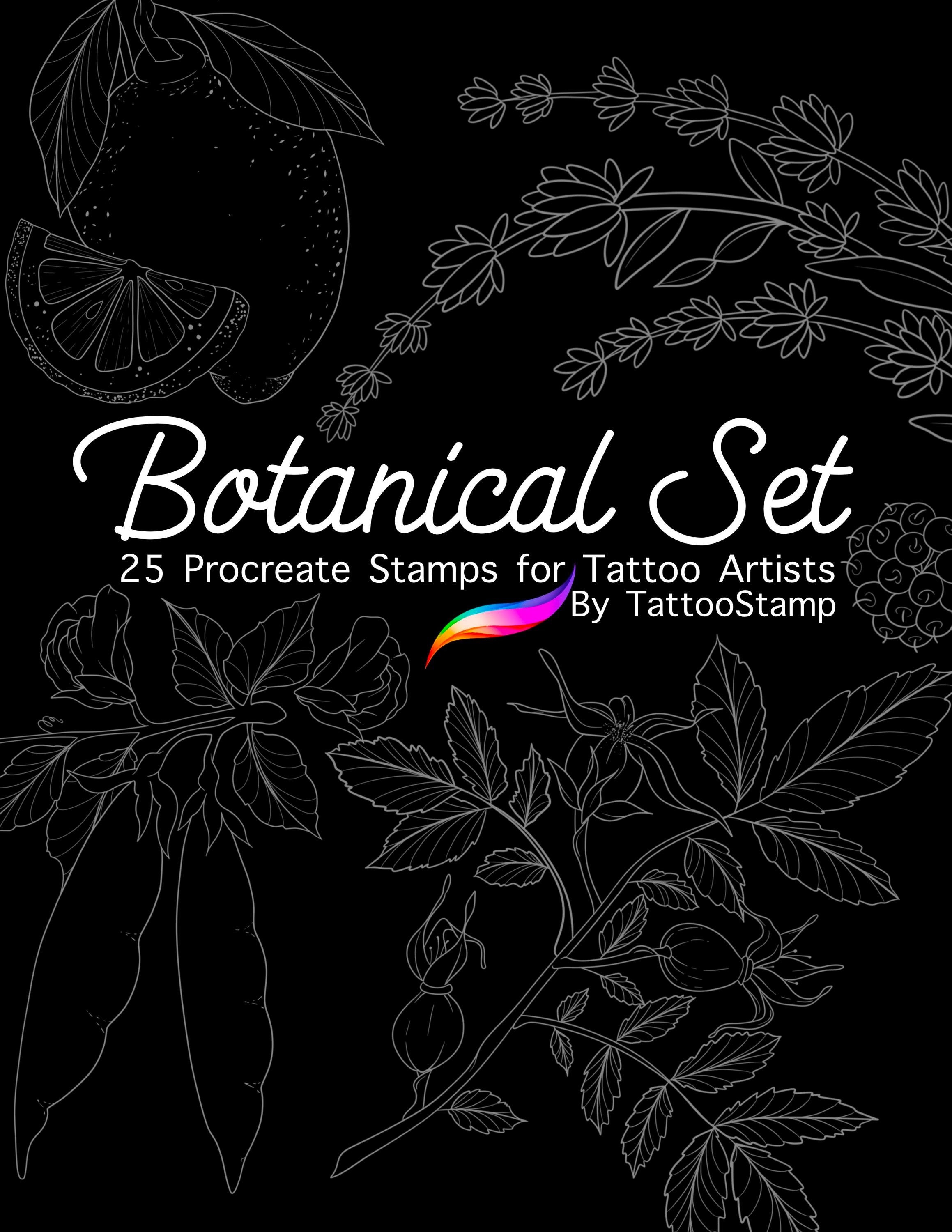 Procreate Tattoo Brush Stamps: Botanical Garden Flash Designs (digital ...